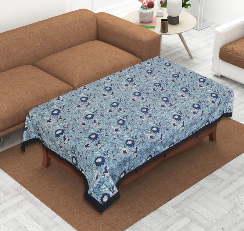 INDHOME LIFE Cotton Rectangular Pack of 1 Blue Floral 4 Seater Center Table Cloth Cover 40 x 60 Inches
