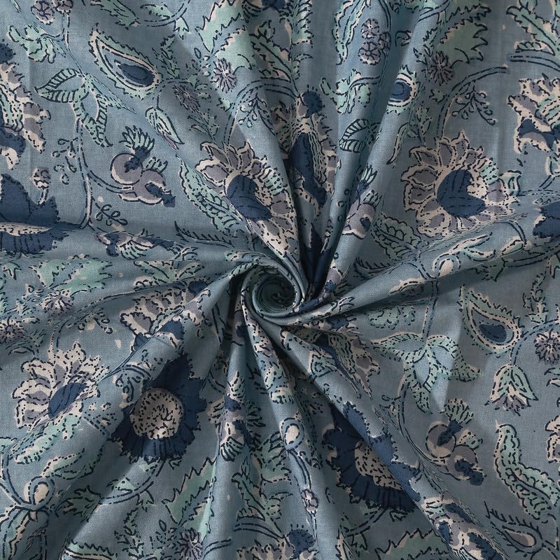 INDHOME LIFE Cotton Rectangular Pack of 1 Blue Floral 4 Seater Center Table Cloth Cover 40 x 60 Inches