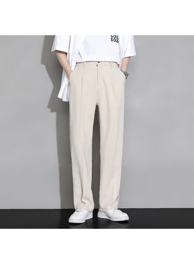 Dingfengbaoluo Casual Pants, Spring And Autumn Men's Loose Ice Silk Straight-leg Trousers, Flowing Wide-leg Long Pants, 818 Khaki, Size M - Image 4