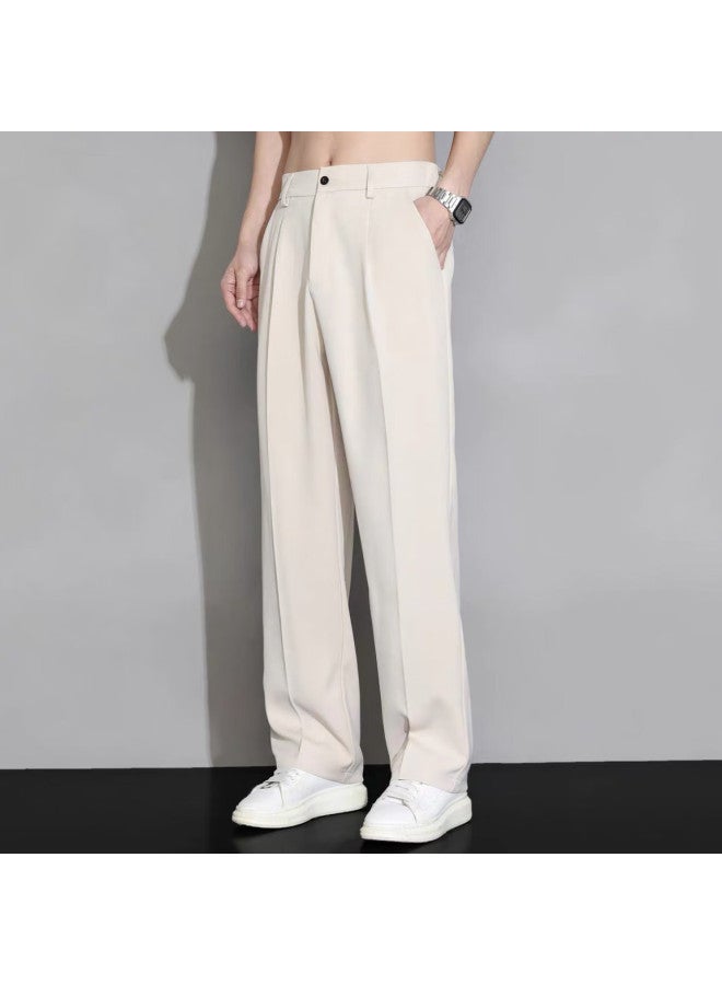 Dingfengbaoluo Casual Pants, Spring And Autumn Men's Loose Ice Silk Straight-leg Trousers, Flowing Wide-leg Long Pants, 818 Khaki, Size M - Image 3