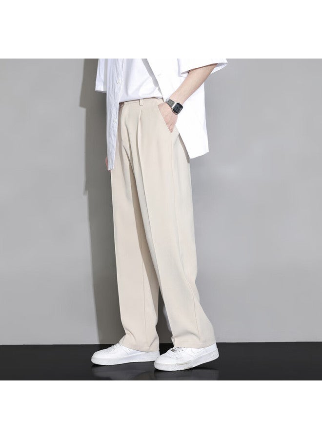 Dingfengbaoluo Casual Pants, Spring And Autumn Men's Loose Ice Silk Straight-leg Trousers, Flowing Wide-leg Long Pants, 818 Khaki, Size M - Image 5