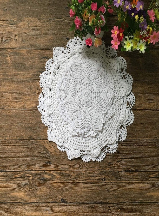 MINDPLUS Set of 8 Hand Crochet Doilies Cotton Crocheted Lace Doilies 9-16 Inches Round White Vintage Wedding Decor - Image 5