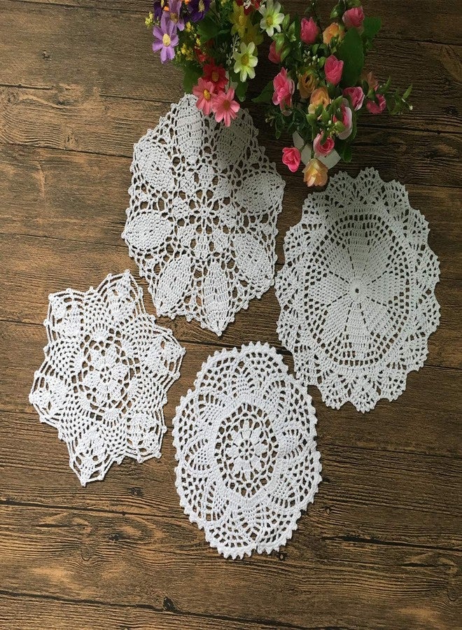 MINDPLUS Set of 8 Hand Crochet Doilies Cotton Crocheted Lace Doilies 9-16 Inches Round White Vintage Wedding Decor - Image 4
