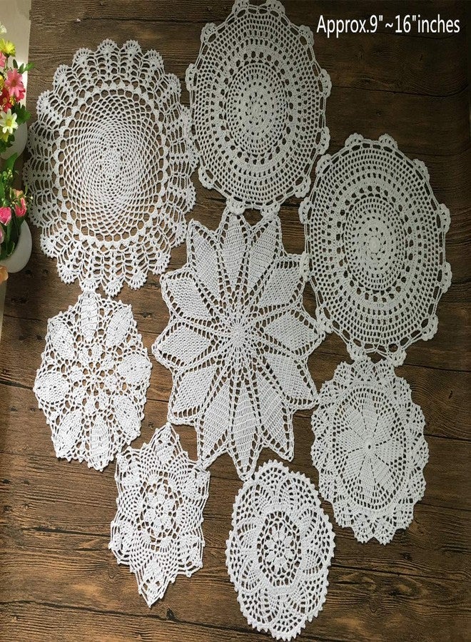 MINDPLUS Set of 8 Hand Crochet Doilies Cotton Crocheted Lace Doilies 9-16 Inches Round White Vintage Wedding Decor - Image 2