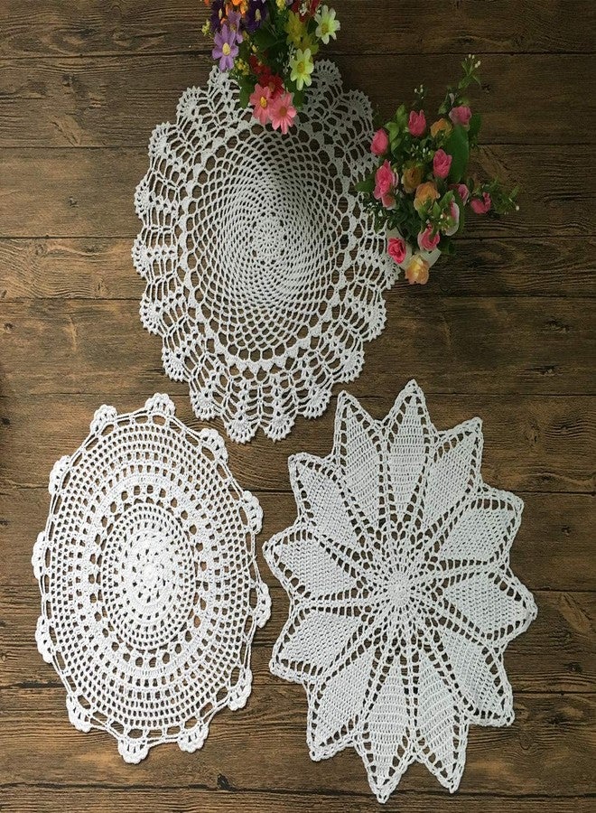 MINDPLUS Set of 8 Hand Crochet Doilies Cotton Crocheted Lace Doilies 9-16 Inches Round White Vintage Wedding Decor - Image 3