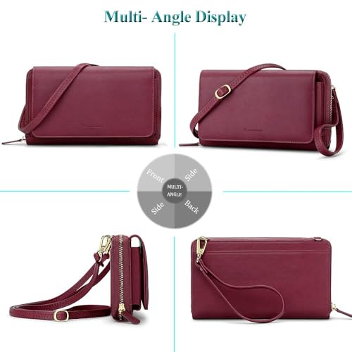 Peacocktion RFID Wristlet Womens Wallet, Leather Travel Crossbody Bags for Women, Clutch Purses with Phone Pocket Zipper Burgundy Red - Image 3