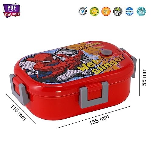 SKi Homeware Delicacy Insulated Stainless Steel Lunch Box For Kids Spiderman (400ML), Leak-Proof & Air-Tight Snack Box, For School | With A 150Ml Steel Inner Container & A Steel Spoon - Image 3