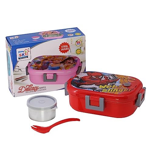 SKi Homeware Delicacy Insulated Stainless Steel Lunch Box For Kids Spiderman (400ML), Leak-Proof & Air-Tight Snack Box, For School | With A 150Ml Steel Inner Container & A Steel Spoon - Image 5