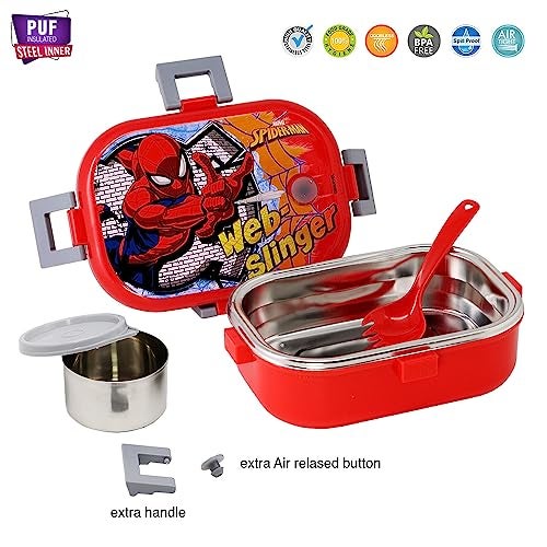 SKi Homeware Delicacy Insulated Stainless Steel Lunch Box For Kids Spiderman (400ML), Leak-Proof & Air-Tight Snack Box, For School | With A 150Ml Steel Inner Container & A Steel Spoon - Image 2