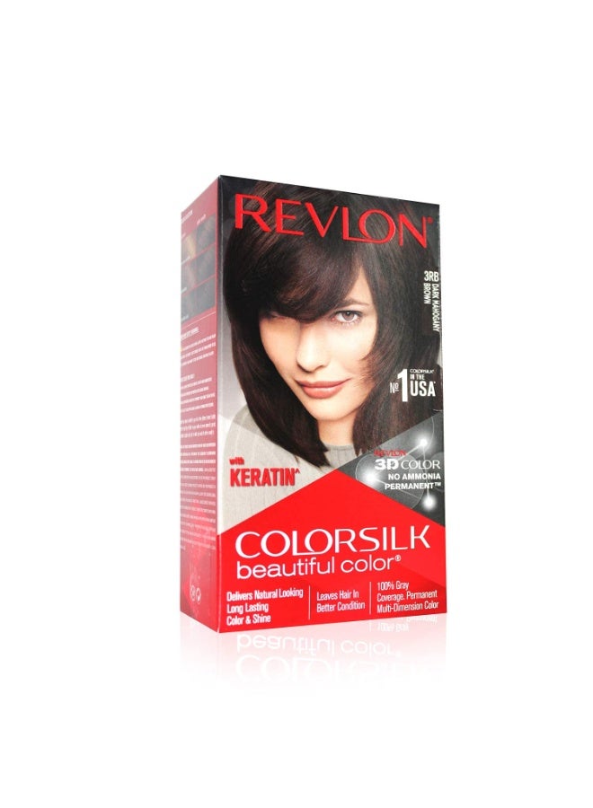 Revlon Colorsilk Beautiful Color, Permanent Hair Color with Keratin, 40ml + 40ml + 11.8ml - Dark Mahogany Brown 3Rb (Pack of 1) - Image 1
