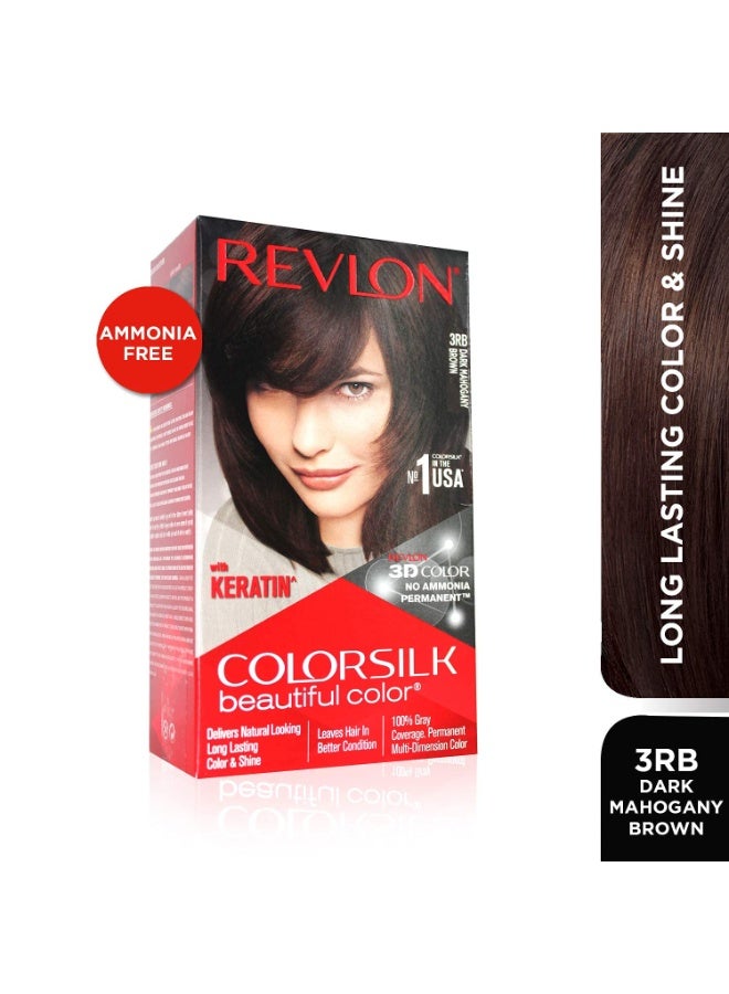 Revlon Colorsilk Beautiful Color, Permanent Hair Color with Keratin, 40ml + 40ml + 11.8ml - Dark Mahogany Brown 3Rb (Pack of 1) - Image 2