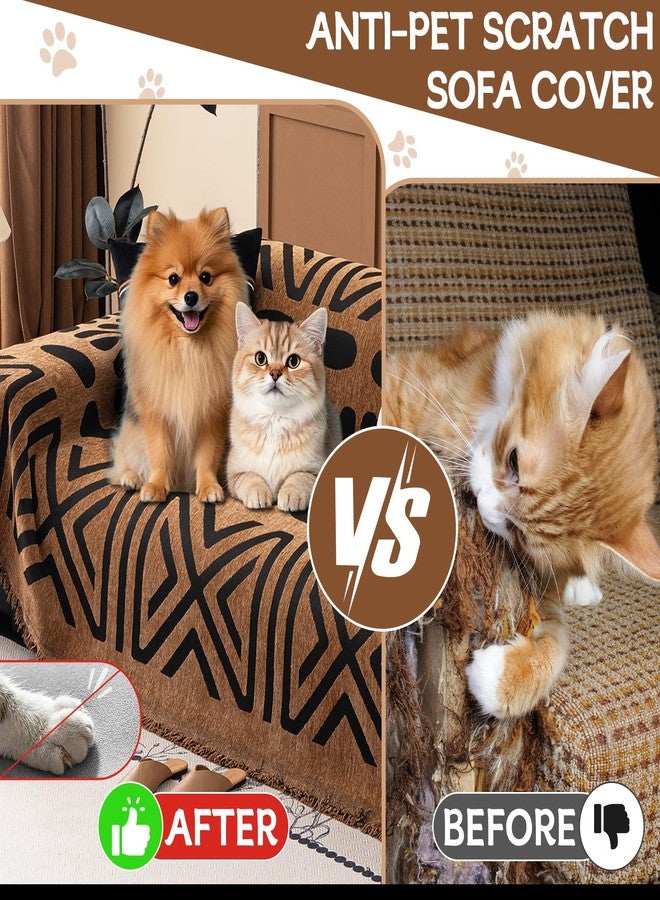 HANDONTIME Boho Couch Cover Geometric Striped Pet Covers for Couches and Sofas Copper Brown and Black Dog Cover for Couch Pet Friendly Chenille Sectional Sofa Covers for Pets Washable, 71" X 134" - Image 3