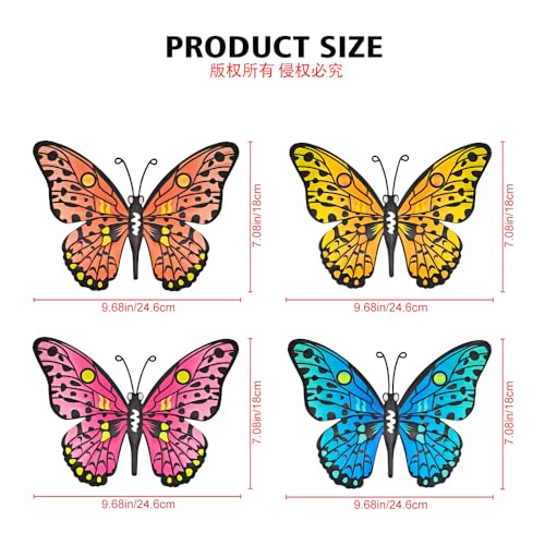 Daogtc Metal Butterfly Wall Decor - 9.6" Outdoor Fence Wall Art Decor, Hanging Decoration for Garden Yard Living Room Bedroom Patio Balcony(4 Pack) - Image 4