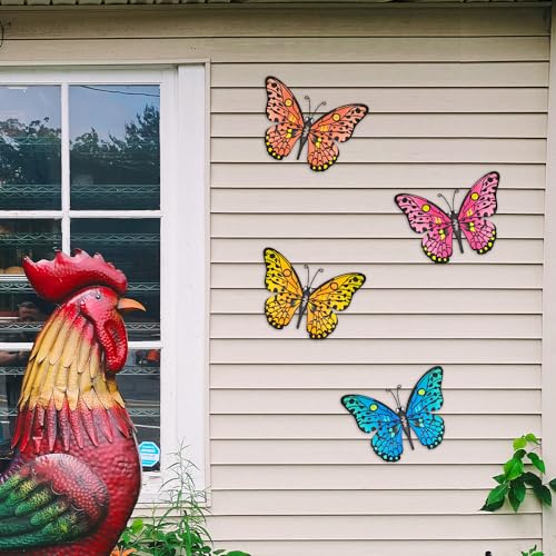 Daogtc Metal Butterfly Wall Decor - 9.6" Outdoor Fence Wall Art Decor, Hanging Decoration for Garden Yard Living Room Bedroom Patio Balcony(4 Pack) - Image 3