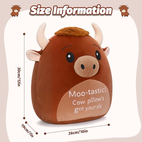 AGIFTMIND 12 inch Cute Highland Cow Stuffed Animals Soft Cow Plush Pillow with Motivational Message for Adults Birthday Decorations Brown - Image 5