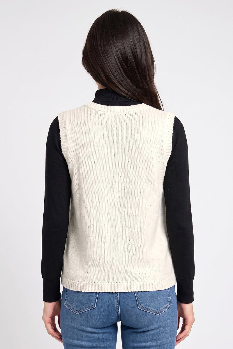 Threadbare Women V-Neck Sleeveless Textured Cardigan, Off White - Image 4