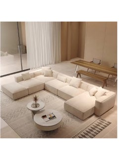 KARNAK Karnak Molly U Shape Sofa for a Modern Lounge and Cozy Corner Linen Fabric Beige  - Image 1