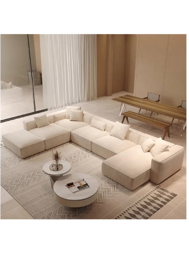 KARNAK - Karnak Molly U Shape Sofa for a Modern Lounge and Cozy Corner Linen Fabric Beige - Image 1