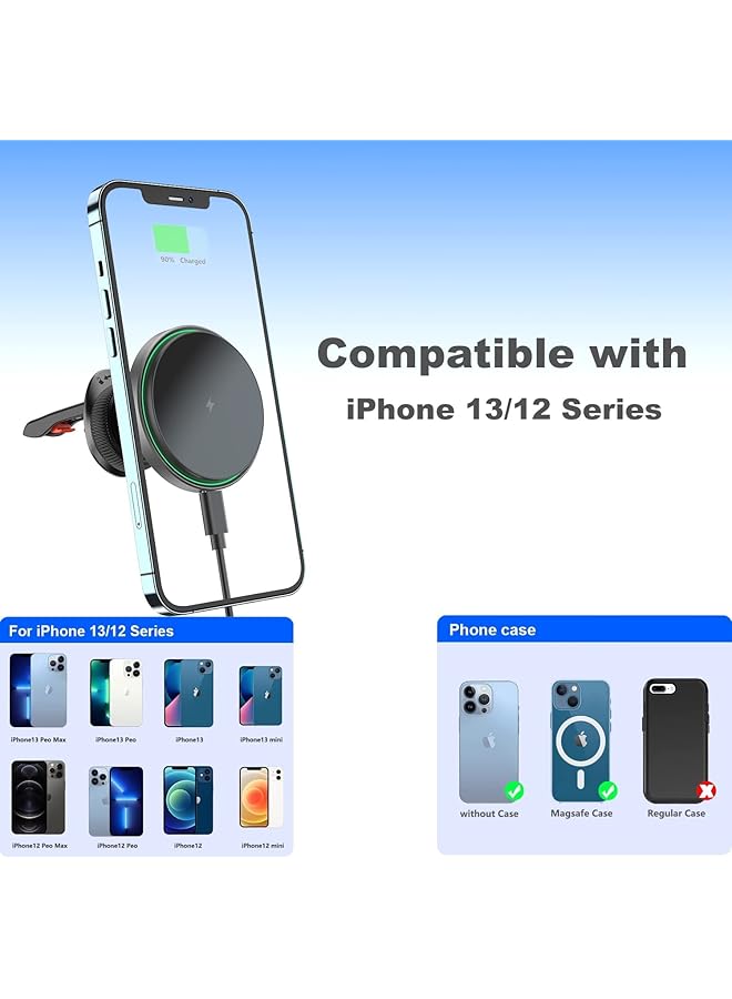 Excefore Magnetic Wireless Car Charger With Cooling Fan, Magnets Automatically Aligns The Phone, Compatible With Car Mount Charger, Compatible With Iphone 13/12 Series Phones And Magnetic Cases  - Image 5