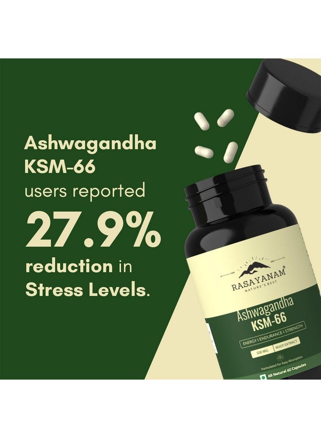 Rasayanam Ashwagandha KSM-66 & Plant Based Omega-3 (60 Veg. Non-Gelatin Capsules Each) - Combo Pack | 450mg EPA:150mg DHA in 1600mg Pure Algae Powder | 500mg Pure Root Extract KSM66 for Men & Women - Image 3