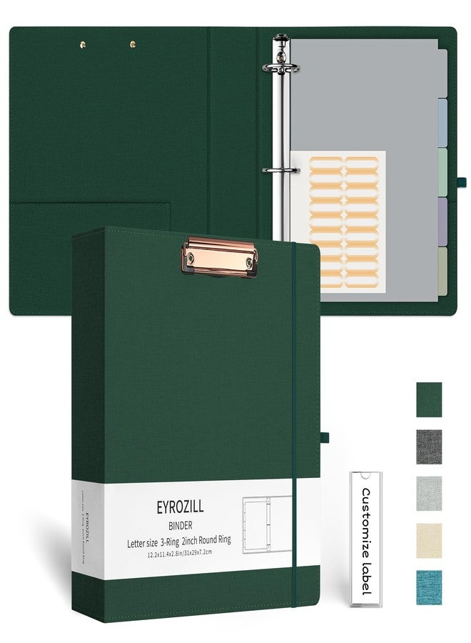 EYROZILL 3 Ring Binder 2 Inch, Binder for Letter Size (11" x 8.5") with 5 Tab Dividers, File Folder Labels and Low Profile Clipboards, Blackish Green - Image 1
