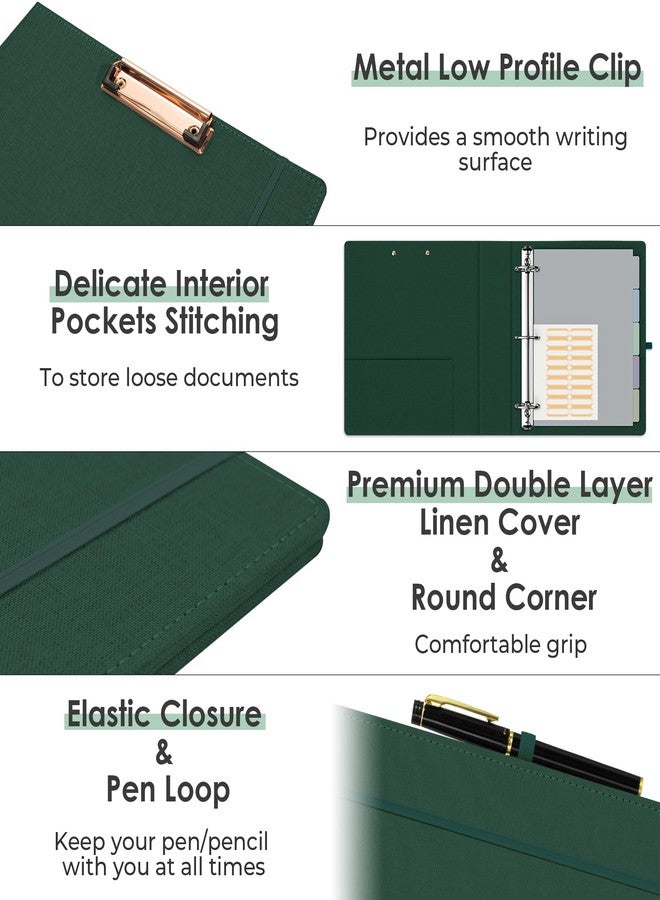 EYROZILL 3 Ring Binder 2 Inch, Binder for Letter Size (11" x 8.5") with 5 Tab Dividers, File Folder Labels and Low Profile Clipboards, Blackish Green - Image 4