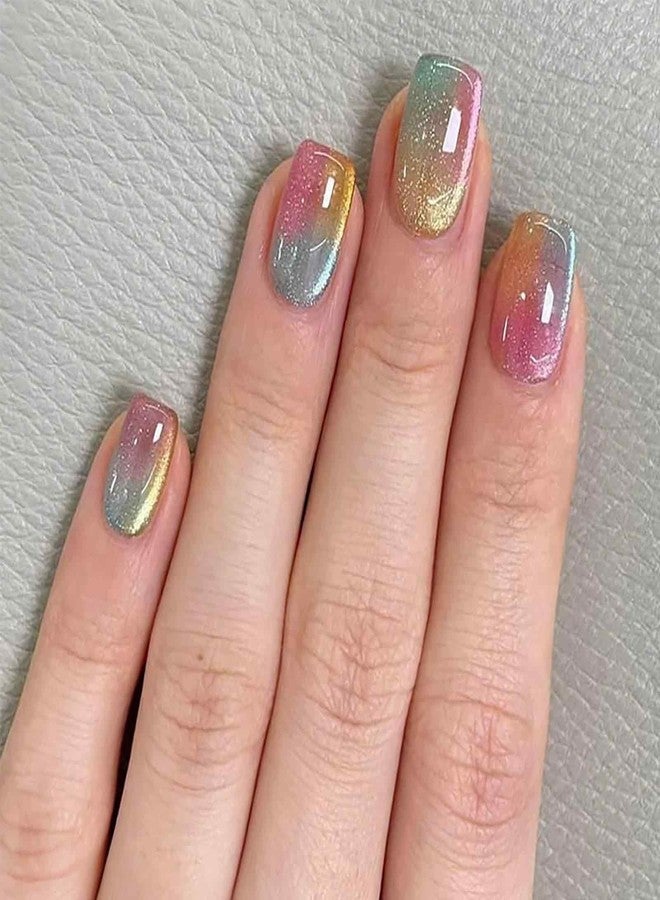 FFZDENA 24PCS Cat Eye Press on Nails, Nail Extensions Kit for Women, Fake Nails for Girls, Stick on Nails for DIY Beauty, Nail Art for Parties and Weddings (Colorful) - Image 1