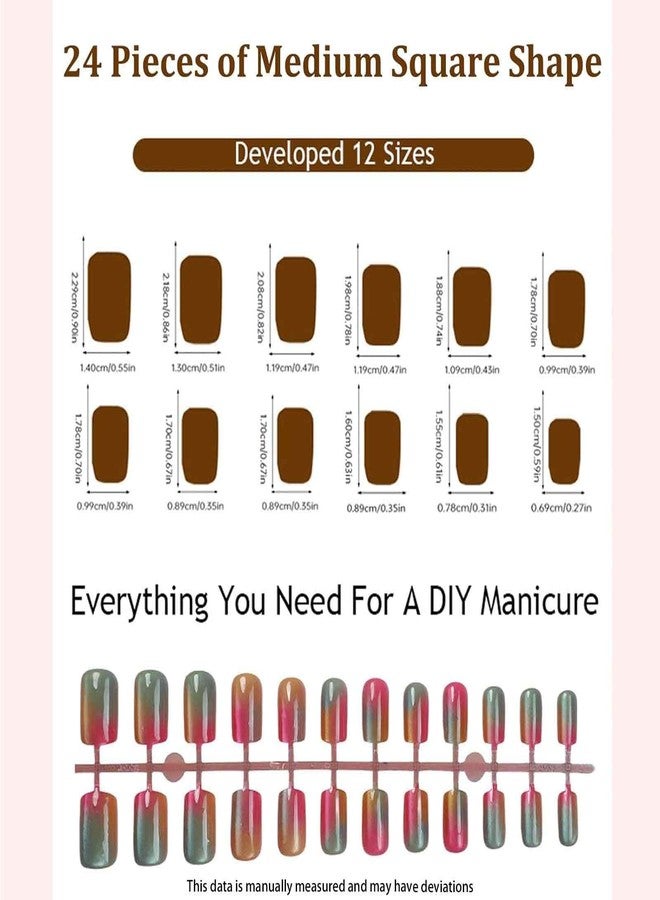 FFZDENA 24PCS Cat Eye Press on Nails, Nail Extensions Kit for Women, Fake Nails for Girls, Stick on Nails for DIY Beauty, Nail Art for Parties and Weddings (Colorful) - Image 2