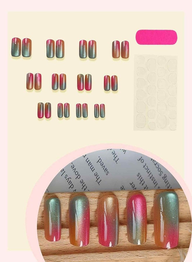 FFZDENA 24PCS Cat Eye Press on Nails, Nail Extensions Kit for Women, Fake Nails for Girls, Stick on Nails for DIY Beauty, Nail Art for Parties and Weddings (Colorful) - Image 5