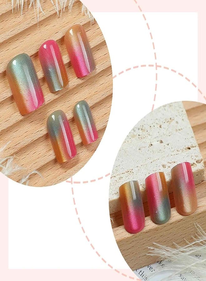 FFZDENA 24PCS Cat Eye Press on Nails, Nail Extensions Kit for Women, Fake Nails for Girls, Stick on Nails for DIY Beauty, Nail Art for Parties and Weddings (Colorful) - Image 3