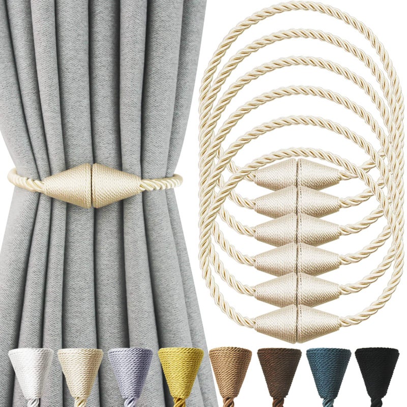 Nieffeiy 6 Pack Magnetic Curtain Tiebacks Rope Modern Handmade Curtain Tie Backs Decorative Drapes Weave Holdbacks For Window D?Cor  Beige - Image 1