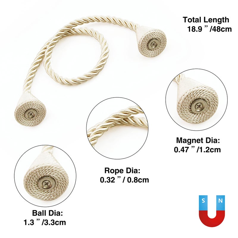 Nieffeiy 6 Pack Magnetic Curtain Tiebacks Rope Modern Handmade Curtain Tie Backs Decorative Drapes Weave Holdbacks For Window D?Cor  Beige - Image 3