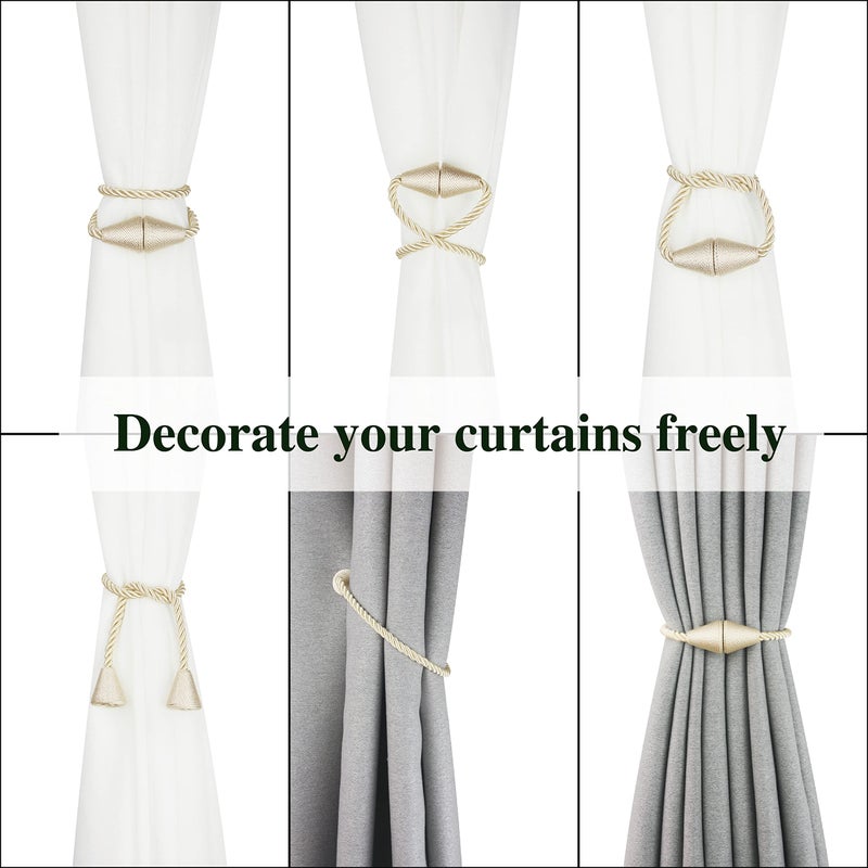 Nieffeiy 6 Pack Magnetic Curtain Tiebacks Rope Modern Handmade Curtain Tie Backs Decorative Drapes Weave Holdbacks For Window D?Cor  Beige - Image 5