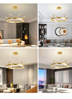 YATAI LIGHTING LED Pendant Light Golden Crown Round Pendant Light Bedroom Dining Room Lighting Adjustable Living Room Children Hanging Lamp Iron Art Acrylic 3 Colors Dimming Light,64W  - Image 2