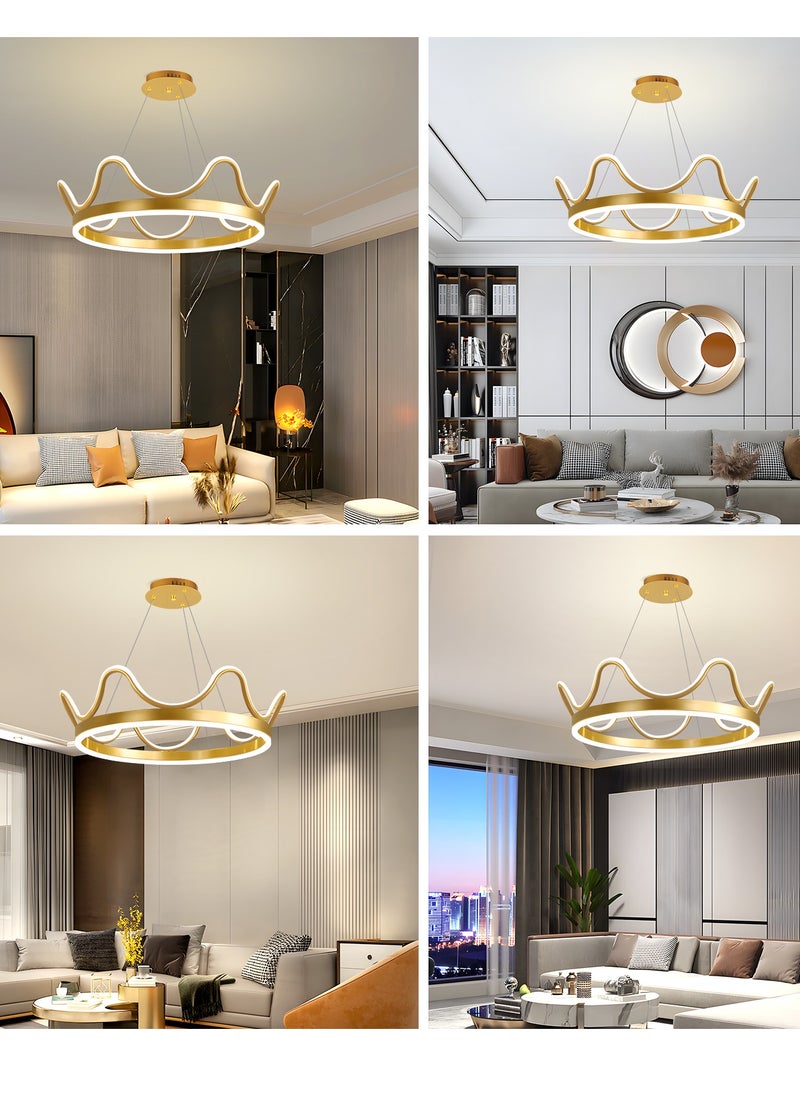 YATAI LIGHTING LED Pendant Light Golden Crown Round Pendant Light Bedroom Dining Room Lighting Adjustable Living Room Children Hanging Lamp Iron Art Acrylic 3 Colors Dimming Light,64W  - Image 2