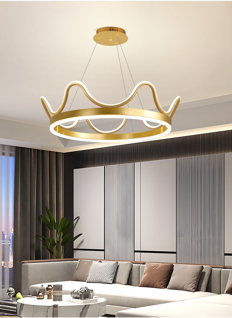 YATAI LIGHTING - LED Pendant Light Golden Crown Round Pendant Light Bedroom Dining Room Lighting Adjustable Living Room Children Hanging Lamp Iron Art Acrylic 3 Colors Dimming Light,64W - Image 1