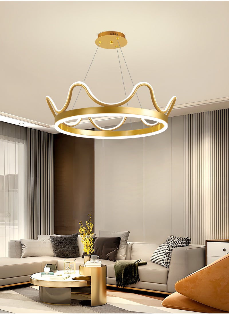 YATAI LIGHTING - LED Pendant Light Golden Crown Round Pendant Light Bedroom Dining Room Lighting Adjustable Living Room Children Hanging Lamp Iron Art Acrylic 3 Colors Dimming Light,64W - Image 1