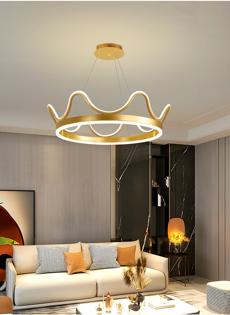 YATAI LIGHTING - LED Pendant Light Golden Crown Round Pendant Light Bedroom Dining Room Lighting Adjustable Living Room Children Hanging Lamp Iron Art Acrylic 3 Colors Dimming Light,64W - Image 1