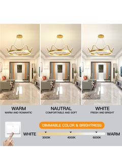YATAI LIGHTING LED Pendant Light Golden Crown Round Pendant Light Bedroom Dining Room Lighting Adjustable Living Room Children Hanging Lamp Iron Art Acrylic 3 Colors Dimming Light,64W  - Image 3