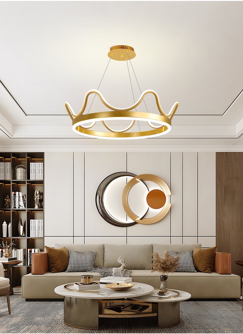 YATAI LIGHTING - LED Pendant Light Golden Crown Round Pendant Light Bedroom Dining Room Lighting Adjustable Living Room Children Hanging Lamp Iron Art Acrylic 3 Colors Dimming Light,64W - Image 1