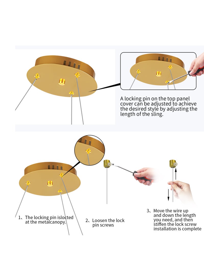 YATAI LIGHTING - LED Pendant Light Golden Crown Round Pendant Light Bedroom Dining Room Lighting Adjustable Living Room Children Hanging Lamp Iron Art Acrylic 3 Colors Dimming Light,64W - Image 1