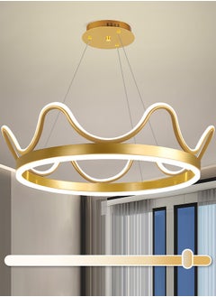 YATAI LIGHTING LED Pendant Light Golden Crown Round Pendant Light Bedroom Dining Room Lighting Adjustable Living Room Children Hanging Lamp Iron Art Acrylic 3 Colors Dimming Light,64W  - Image 1