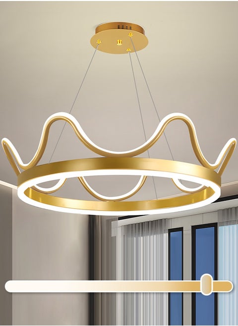 LED Pendant Light Golden Crown Round Pendant Light Bedroom Dining Room Lighting Adjustable Living Room Children Hanging Lamp Iron Art Acrylic 3 Colors Dimming Light,64W