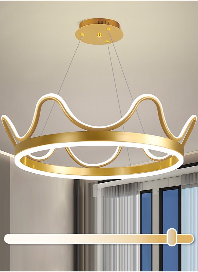 YATAI LIGHTING LED Pendant Light Golden Crown Round Pendant Light Bedroom Dining Room Lighting Adjustable Living Room Children Hanging Lamp Iron Art Acrylic 3 Colors Dimming Light,64W  - Image 1