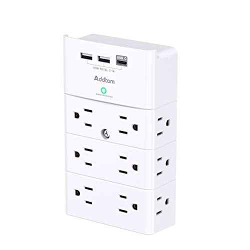 Addtam Multi Plug Wall Outlet, Surge Protector Wall Mount with 12 Outlet Extender 4 Sides and 3 USB Ports (1 USB-C), Outlet Splitter Power Strip for Home Office Dorm Room Essentials, White - Image 1