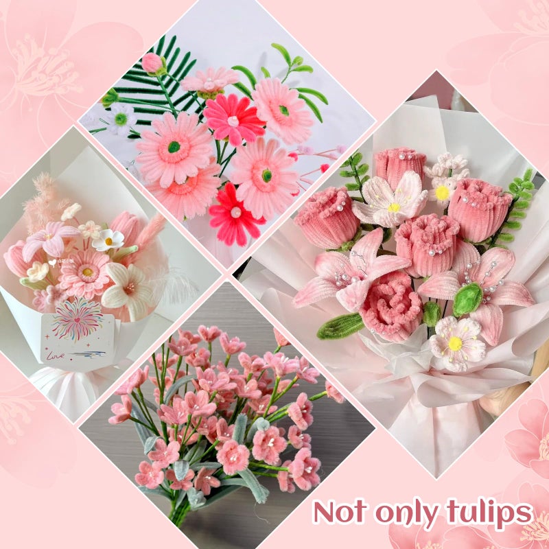 UzecPk 260Pcs Pipe Cleaner Flower Kit Pink Pipe Cleaners Craft Pipe Cleaners Bulk with Floral Wire Instructions for Valentine's Day DIY Art and Craft Projects Creative - Image 5