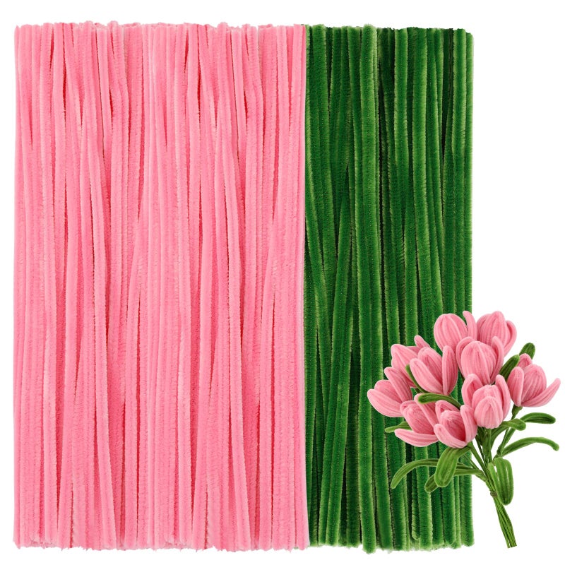 UzecPk 260Pcs Pipe Cleaner Flower Kit Pink Pipe Cleaners Craft Pipe Cleaners Bulk with Floral Wire Instructions for Valentine's Day DIY Art and Craft Projects Creative - Image 1