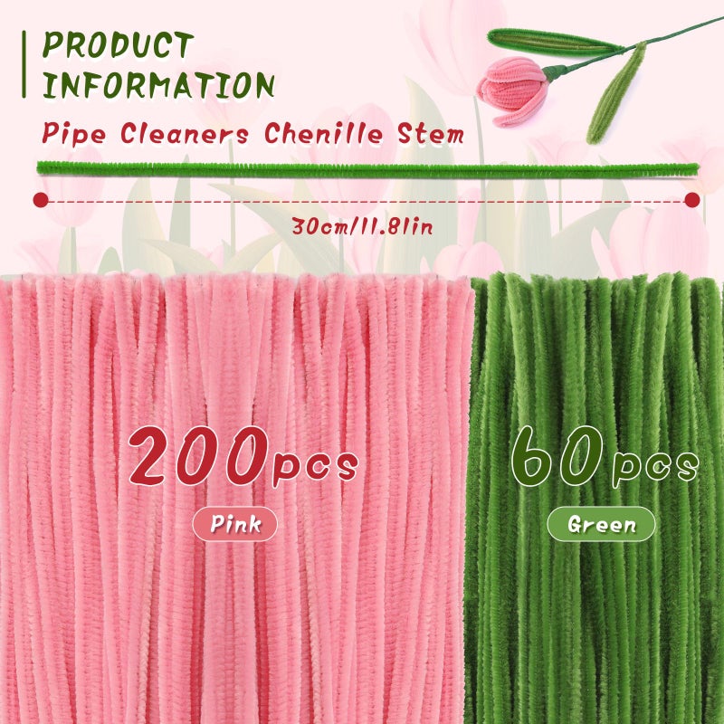 UzecPk 260Pcs Pipe Cleaner Flower Kit Pink Pipe Cleaners Craft Pipe Cleaners Bulk with Floral Wire Instructions for Valentine's Day DIY Art and Craft Projects Creative - Image 3