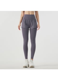 High-waisted Illusion Running Pants Two-piece Set Women Sporty Yoga Trousers Quick-drying Fitness Training Anti-embarrassment Taupe