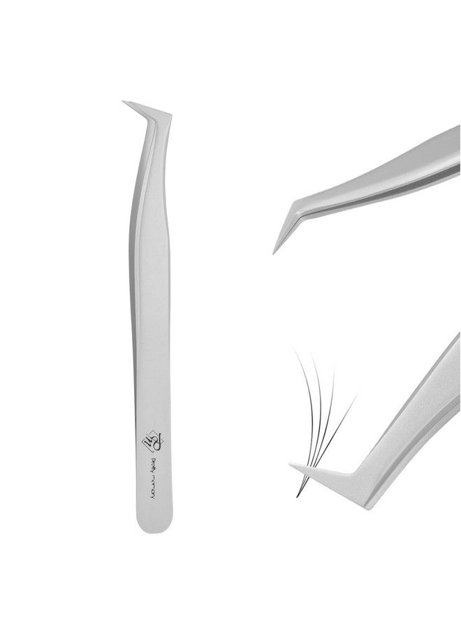 Pretty memory Volume Lash Tweezers Stainless Steel Eyelash Extension Tweezers Professional Precision Mega Curved Angled Tweezer Silver - Image 1